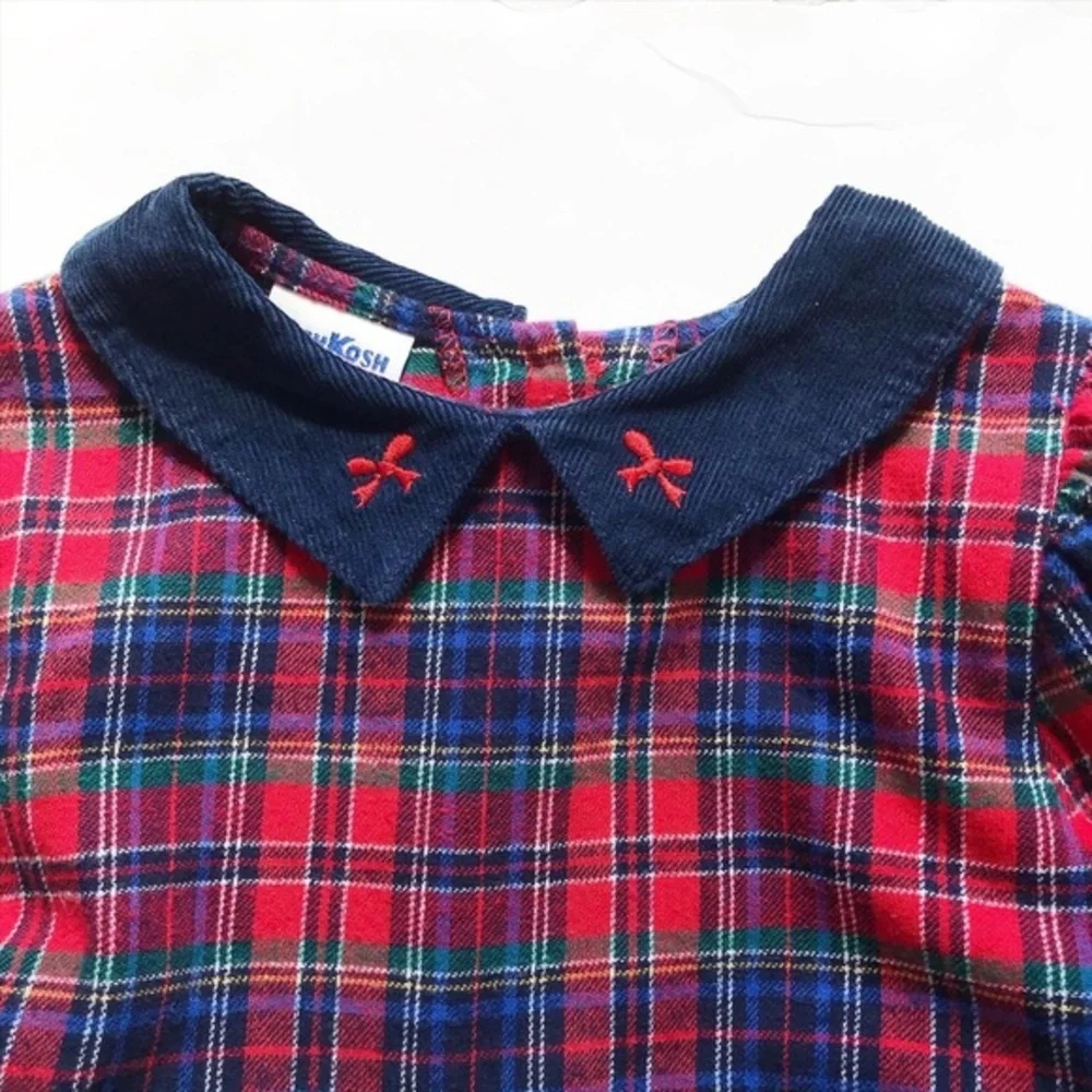 Vintage Oshkosh plaid corduroy collar dress 6Y